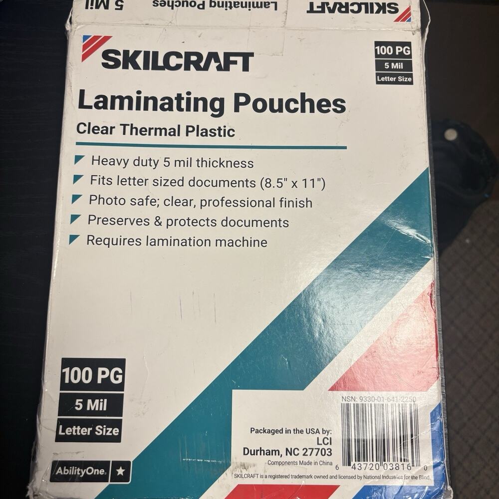 SKILCRAFT Thermal Laminating Pouches, 8.50" X 11" 100 Opened
